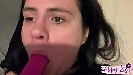 abby kiss pulls vibrator from her 18+ pussy and throat fucks herself