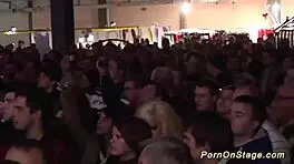 Real lesbian teens get wild with ripped clothes on a public European stage