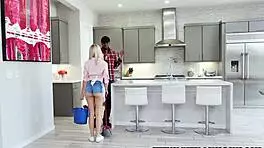 naughty maid chloe temple deepthroats big black cock for cum in mouth, then doggystyle fuck