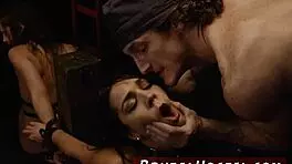 Watch young blonde dominate two sluts with rough anal and face fucking