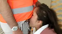 Petite Asian Slut Gives Blowjob and Gets Bent Over for Shaved Pussy Fuck Without Condom Cumshot