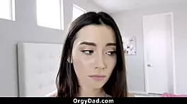 Stepdaddy Helps Girl With Mouth Stretching Exercise In Group Setting