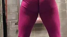 nude squats with butt plug while masturbating at gym