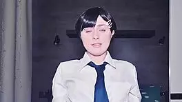 Devil watches Kobeni fuck three cocks for freedom, ending in pussy creampie