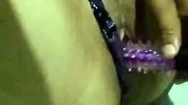 Fresh from shower, groping my big tits with a dildo while stepbrothers are home