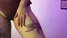 Wife touches herself with vibrator, showing big tits and ass