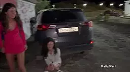 Two Teens Squirt Publicly Near Car For Intense Orgasm