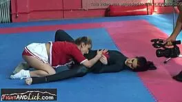 cute teen orally pleased by wrestling partner after a fight and masturbation