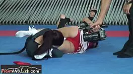 cute teen orally pleased by wrestling partner after a fight and masturbation