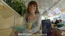 Small tit brunette moans loudly while riding cowgirl, giving blowjob and cumming multiple times!