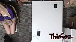 Blonde Teen Rides Burglar's Big Cock in Doggy and Bent Over Positions