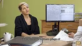 I get blowjob and fuck curvy teen 18+ during loan interview for her business