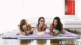 these nasty teen bitches are sharing one huge cock amazingly