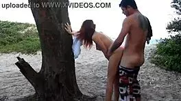 Redhead teen with big tits at the beach, what happened?