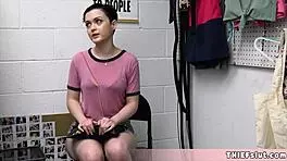 Hey, cute Jade got caught shoplifting, and now the mall cop's gonna punish that tight pussy with rough doggy and blowjob! 😈