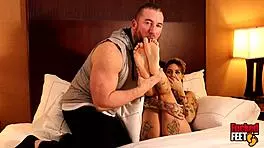 Beautiful Inked Redhead Lady Velvet Foot Fucks Lucky Fetish Guy in Dirty Talk