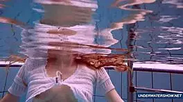 Amazing hairy underwater show by marketa in bikini at the pool 😍