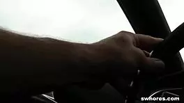 Low-budget sexual service in the car, bent over.