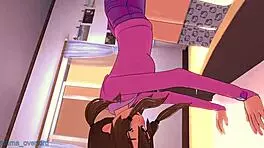 Teen girl bounces on legs in pink hoodie