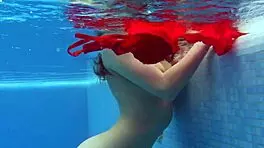 Mia Ferrari Ignites Passion in Pool Shower Underwater in Red Lingerie