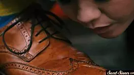 i have this classy teen maid riding my cock and licking my shoes