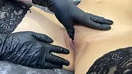 Gloved Lesbians Lick Pussies and Legs to Orgasm