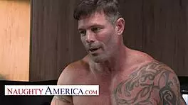 Freya Von Doom, irresistible co-ed, rides mature friend's dad with hairless passion in kitchen.