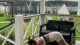 stretching session turns into sexy morning fun with cute teen 18+ babe next door