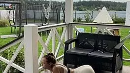 stretching session turns into sexy morning fun with cute teen 18+ babe next door