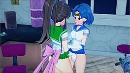 sailor jupiter fucks sailor mercury with strapon doggystyle - sailor moon hentai