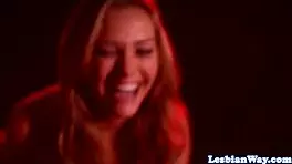 Bigtitted Beauty Licks Petite Pussy in Lesbian Oral Scene.