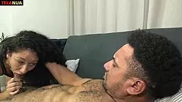 Teen 18+ gives deep throat blowjob and handjob to big cock with natural tits.