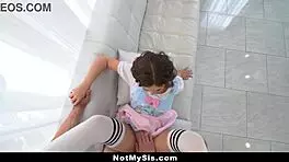 Little stepsister Leana Lovings gets holes filled by stepbro