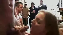 University party with two blonde students in public foursome show