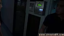 Teen in public bondage and humiliation near a cash machine for extreme domination