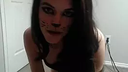 Teen Feels Intense Pleasure Fingering In Pussy Cat Outfit On Webcam