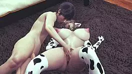 cowgirl with huge tits rides hard on cock and drinks milk - yesss! 😜