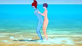 In undertale, lucky guy creampies undyne with small tits on the beach after shaving.