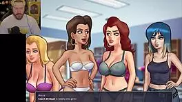 In the summertime saga, I despise the new school policy while mommy and teen explore big cocks in the shower