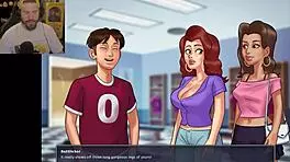 In the summertime saga, I despise the new school policy while mommy and teen explore big cocks in the shower