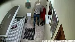 Spy On Pierced Pussy Of Blonde Czech Teen 18+ In Tanning Bed.