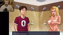 In the summertime saga, I despise the new school policy while mommy and teen explore big cocks in the shower