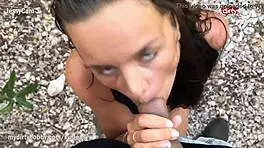 just a quick outdoor bath and fuck with german brunette