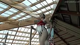 Lada Poleshuk bathes hot in pool, wet and underwater.