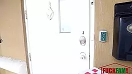 mia scarlett, short cam girl, bangs the delivery guy hard