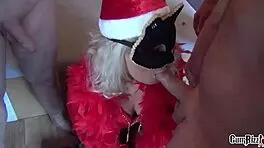 Exciting Christmas Kitten Teen Swallows More Than Eight Cumloads in Bukkake Action!