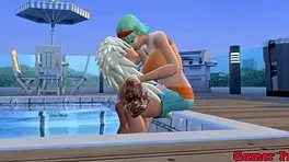 hinata's friend is masturbating at the pool, and i, madara, offer to help by fucking her ass hard