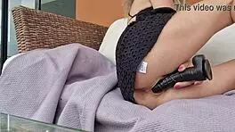 Hot teen masturbates her shaved pussy in doggystyle position 😘