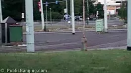 Extreme Public Sex Threesome In The Middle Of Street With Cute Blonde Teen Girl