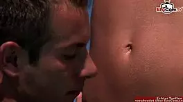 skinny blonde teen gets anal fucked in the pool with small tits bouncing